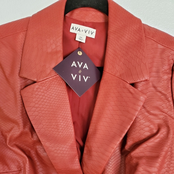 Women's Cropped Faux Leather Blazer - Ava & Viv Brown XXL/17 - Picture 5 of 7